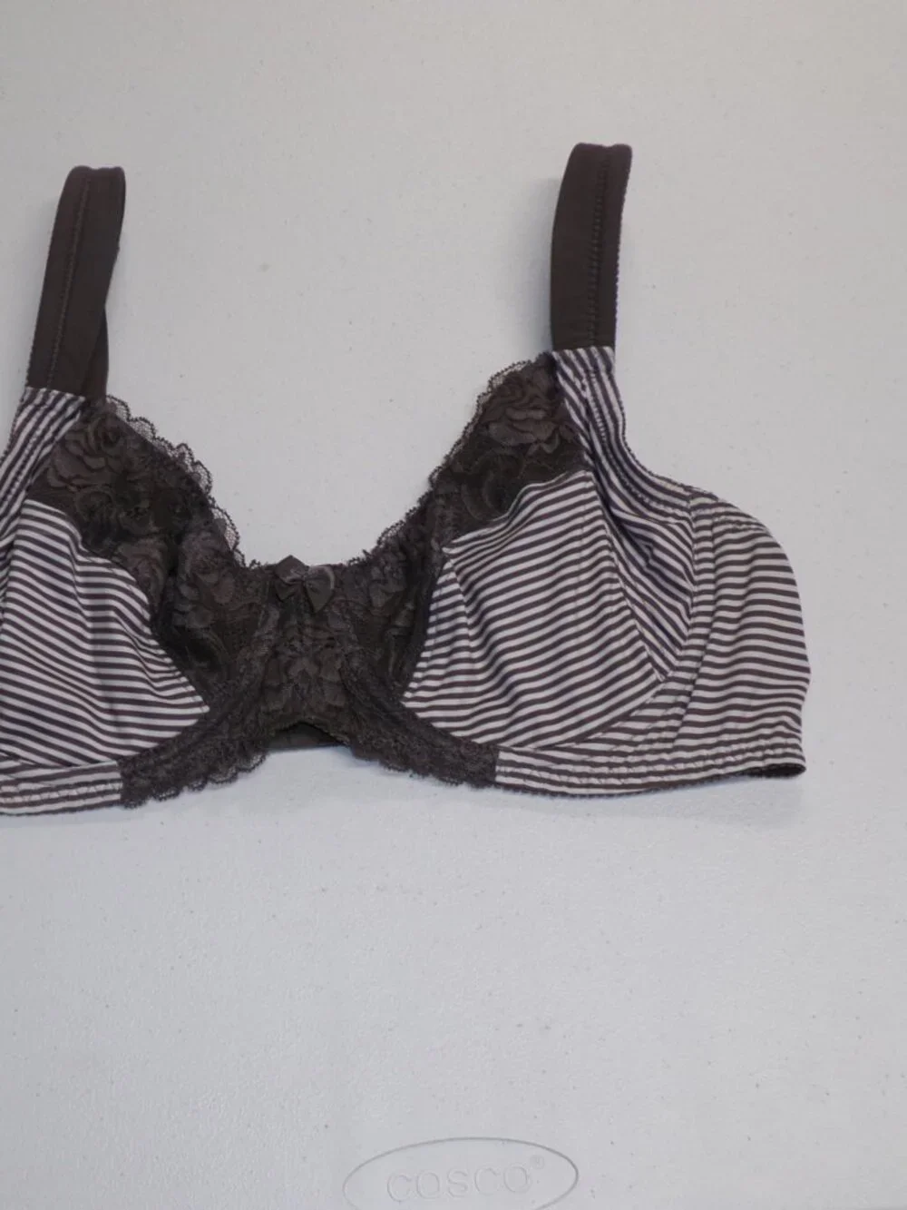 Curve Muse Taupe White Striped Lace Trim 3 Part Cup Underwire Bra sz 40B